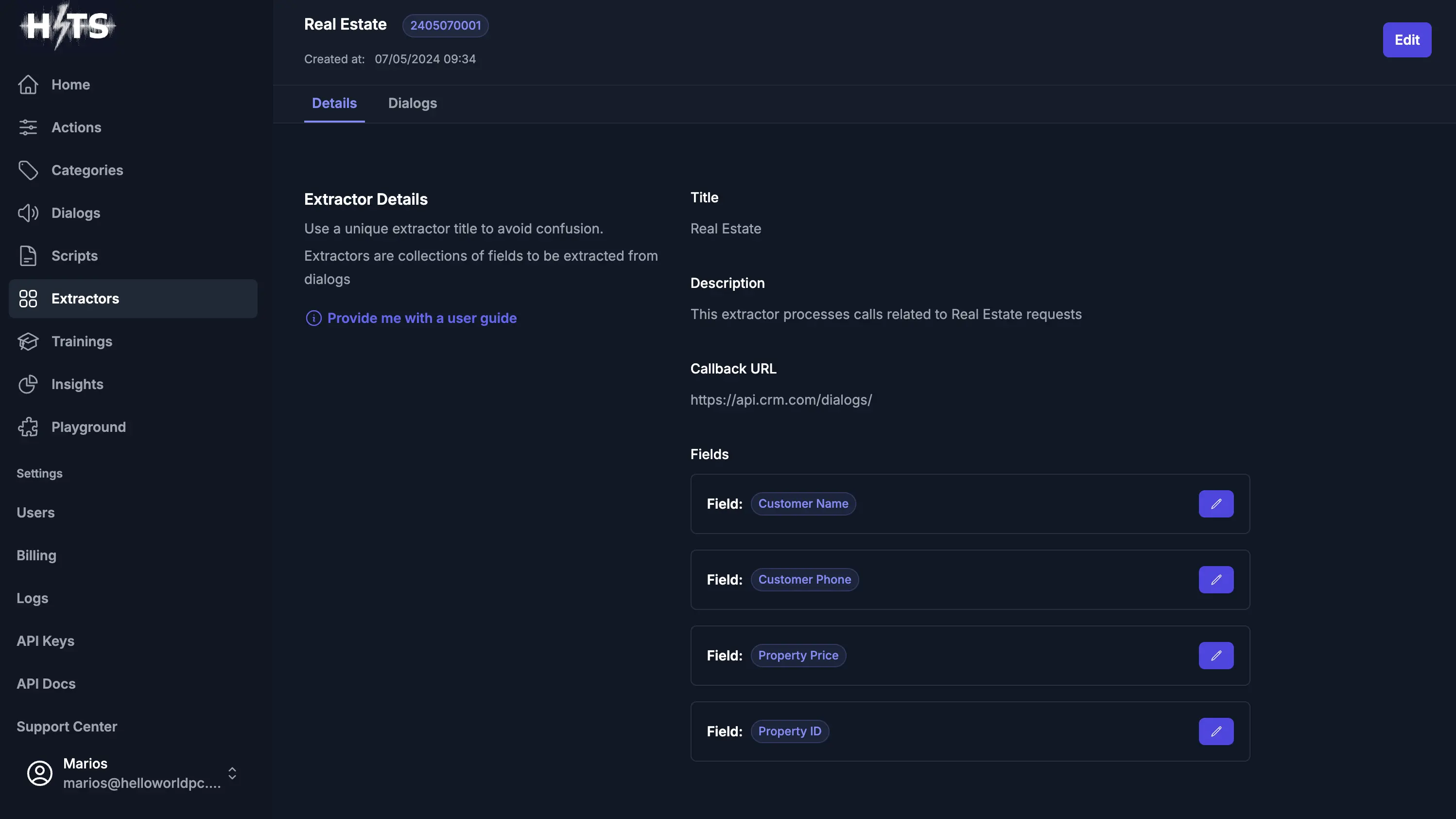 Export predefined set of fields to your CRM/ERP.